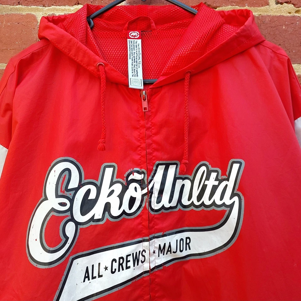 Vintage Y2K ECKO UNLTD 72 Mens Red Windcheater Hoodie Zip Jacket - Size Large - Image 2 of 4