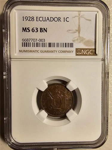 Ecuador 1 Centavo 1928 NGC MS 63 BN