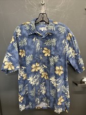Men  s Blue Tropical Theme Pierre Cardin Short Sleeve Button Up Shirt Size Large