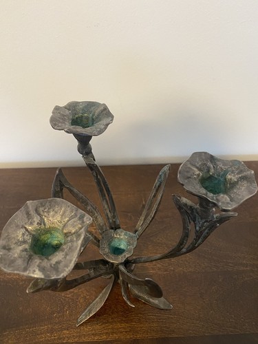 Candelabro decorativo in metallo colore argento per 4 candele design vintage - Foto 5 di 6