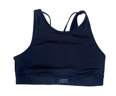 victoria secret PINK ACTIVE black logo sports bra adjustable straps Size-M