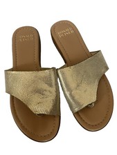 Donald Pliner Thongs Slide Sandals Gal Gold Shimmer Leather Low Wedge 6.5