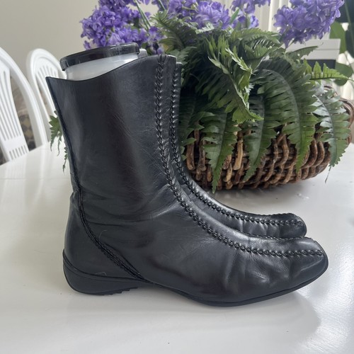 VTG Paul Green Munchen Wmn 8.5 Square Toe Ankle Boots Black Leather Stitch EUC!