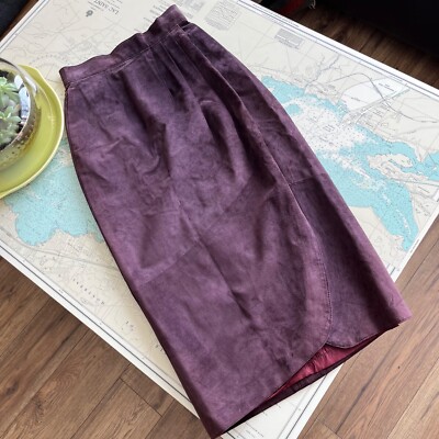 Vintage Danier Leather Burgundy Suede Pencil Skirt 4