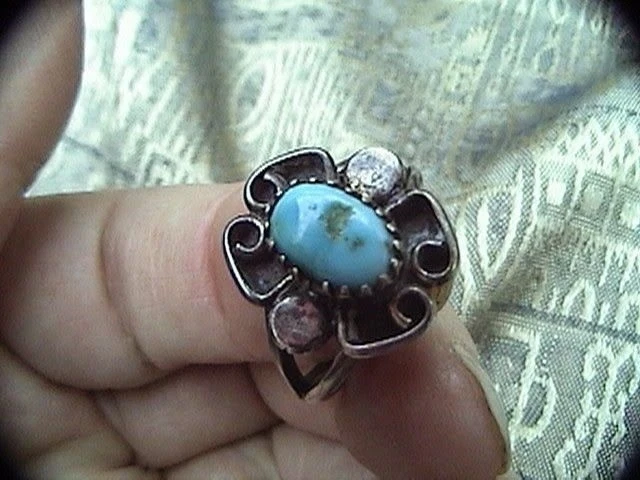 lot of 2 silver and real turquoise rings east indian and
