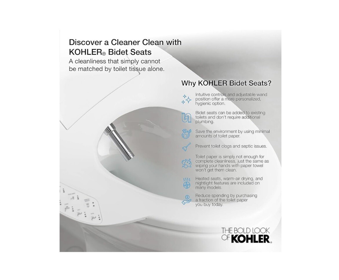 KOHLER K47090 C3200 Elongated Warm Water Bidet Toilet Seat BRAND NEW