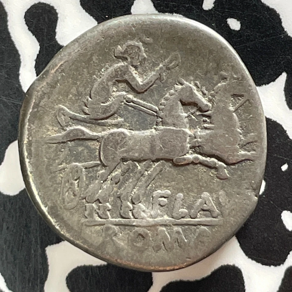 (150 BC) Ancient Rome Decimus Falvus AR Denarius Lot#JM9291 Silver! - Image 2 of 2