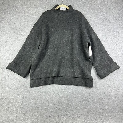 Neutral Ground Tunic Sweater Womens L Gray Oversized Minimal Knit Cozy Slits NEW