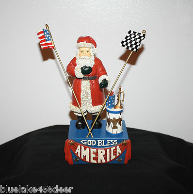 Nascar Santa God Bless America w Checker Flag  Christmas 2002 Licensed 7''H x 4''L