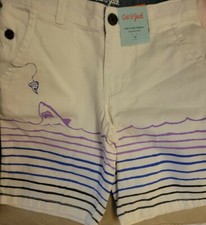 Cat  Jack Boy's Chino Shorts White Shark Print 10 NEW NWT