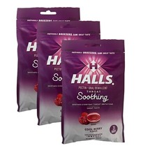 3X HALLS Throat Soothing Cool Berry Flavor Cough Drops 3 Bags 75 Total Drops