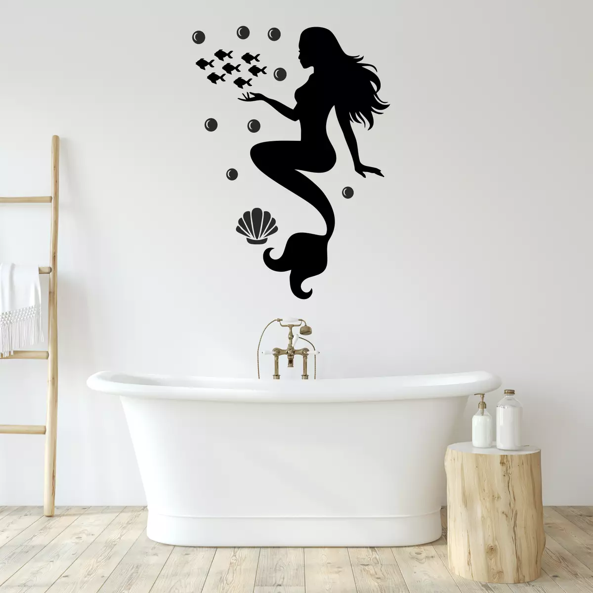 Mermaid Wall Art Sticker Bathroom Ocean Sea Life Decor Decal Shell Fish  Vinyl