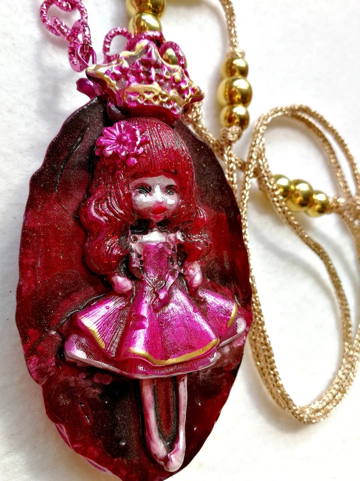 Collar Joyería Muñeca Rosa Colgante Princesa Piedras Amuleto Talismán Perla Cristal Foto 4 de 4