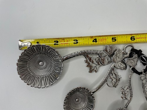 Sunflower Butterfly & Leaves 4 Piece Chrome Measuring Spoons Set Flowers Floral - Picture 4 of 5
