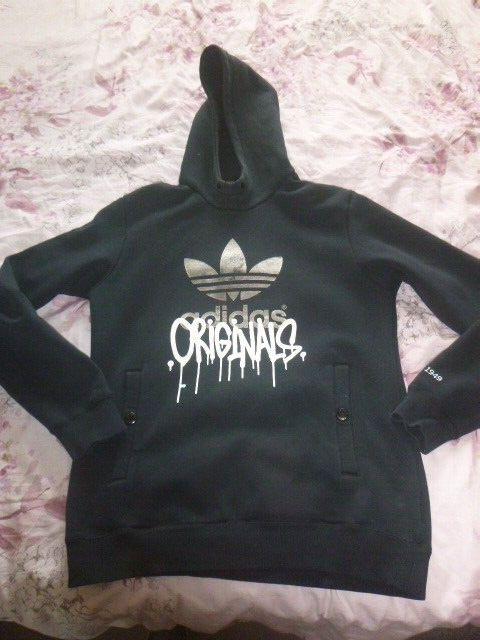 vintage cotton mix unisex adidas originals black hoodie size s