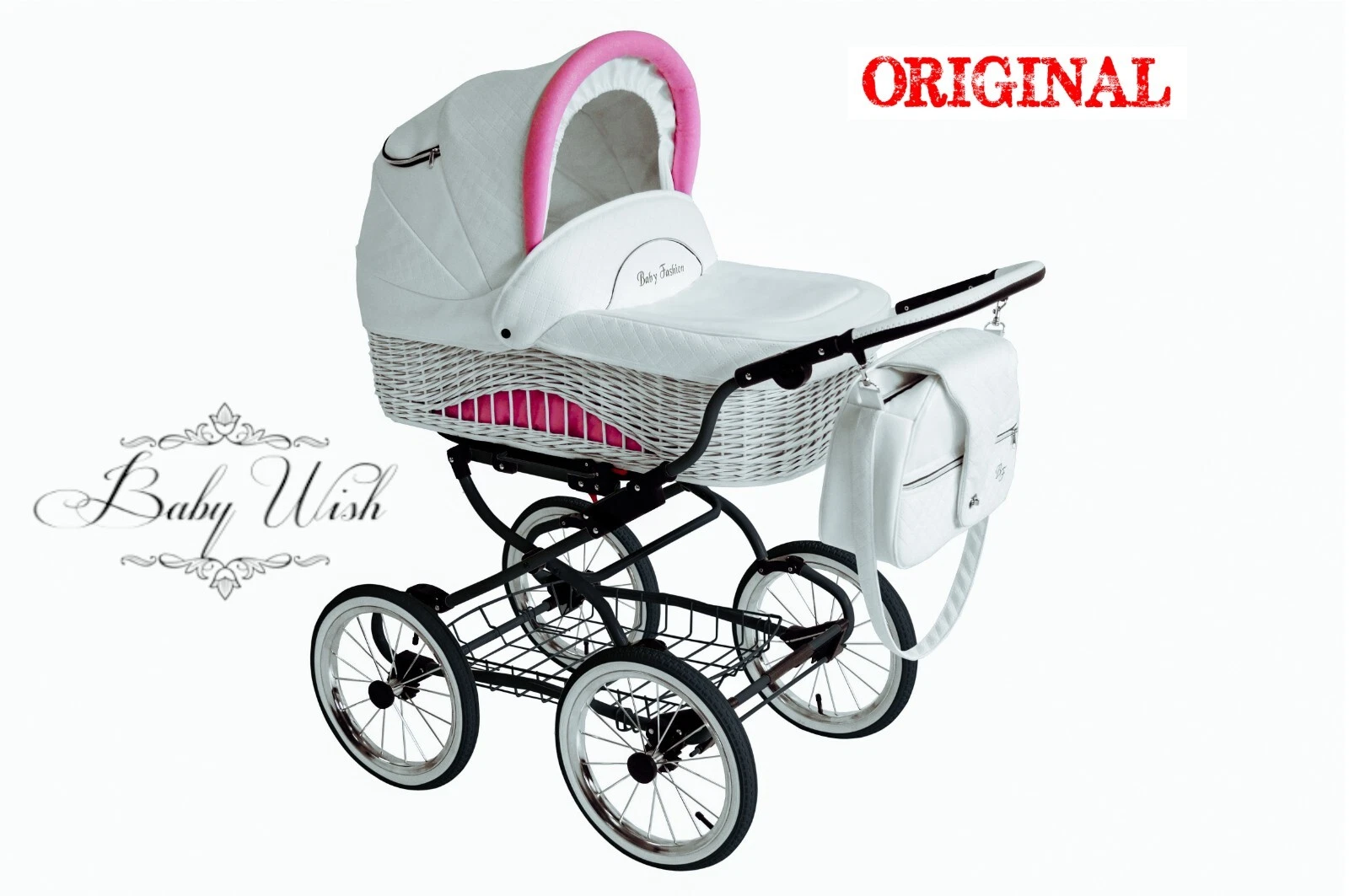 SCARLETT Wicker Pram Baby Fashion 2in1 STROLLER PUSHCHAIR BLACK FRAME