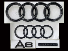Audi A6 Front Rear Rings Emblem Trunk Logo Quattro Badge Gloss Black Set OE 4pcs