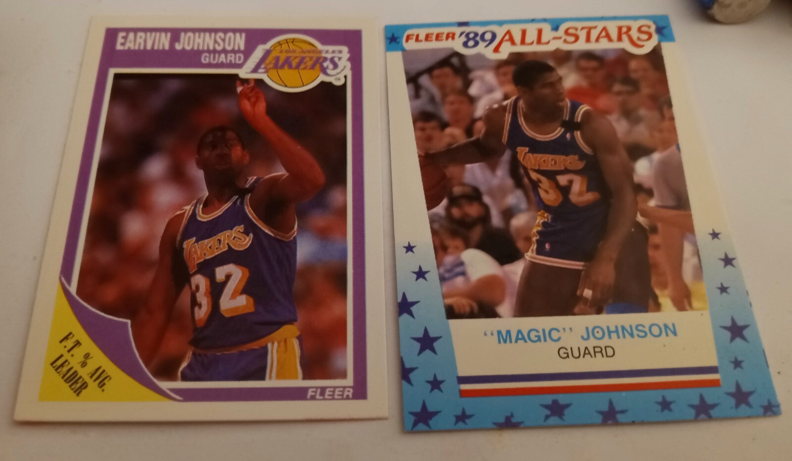 (2) MAGIC JOHNSON NBA Cards 1989-90 Fleer #77 & 1989-90 All-Stars Stickers #5