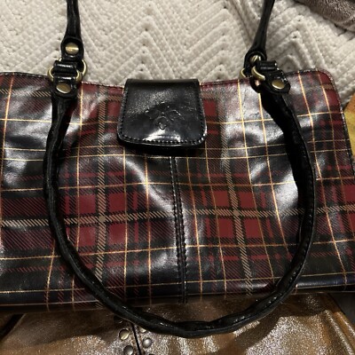 Patricia Nash Red Black Gold Plaid Shoulder Bag