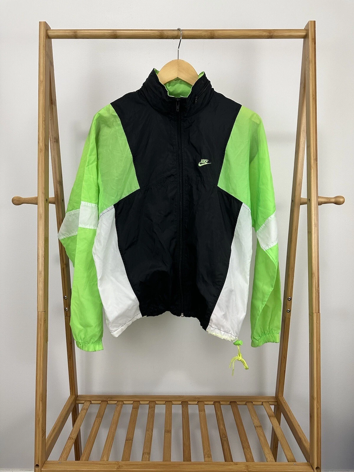 VTG Nike Bold Green Color Block Swoosh Spellout Hooded Windbreaker Jacket M