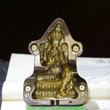 4.3''Old Tibet Sky Iron Green Tara Mahayana Buddhism Enlightenment Goddess Mould