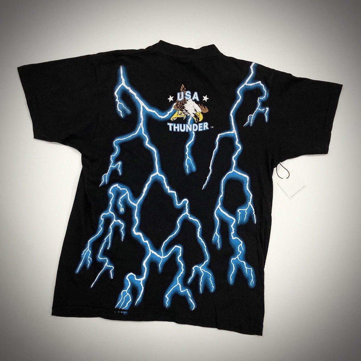 トップス AMERICAN THUNDER Blue Wolf vintage tee Vtg 90s American Thunder T Shirt Single Stitch Rare Native