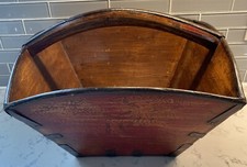 Vtg Chinese Rice Bucket Wood Basket Handle Centerpiece Harvester Trug Metal Trim