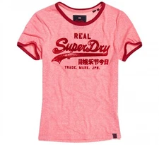 Superdry Women's Vintage Logo Retro Ringer Strawberry Pink Snowy Fashion Tee