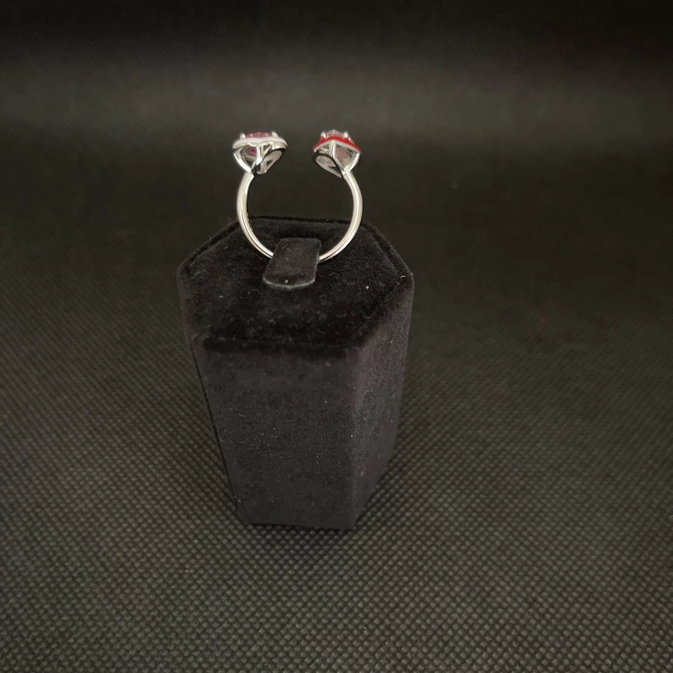 Toi Et Moi Pink & Red Heart Pear CZ Rhodium Plated .925 Enamel Ring - Image 3 of 4
