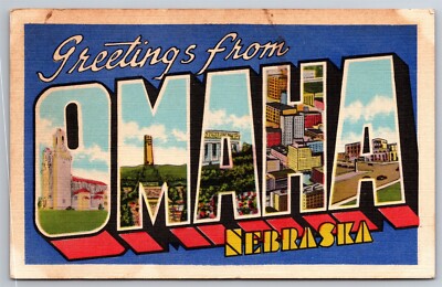 Large Letter Greetings From Omaha Nebraska Multiple Views C1930s Postcard Y5