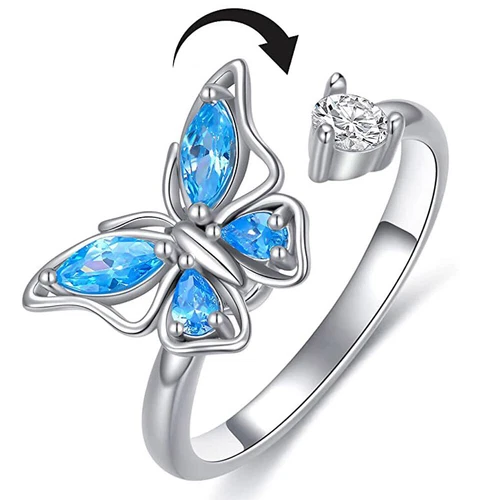 925 Sterling Silver Zircon Fidget Spinner Ring Adjustable Unisex Anxiety Relief - Picture 27 of 40