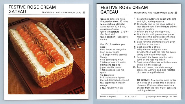 Festive Rose Cream Gateau 26 Traditional Marguerite Patten S 1967 Recipe Card Ebay
