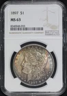 1897 Morgan Dollar NGC MS-63 - Smoky Blue & Crimson Hue Toning!