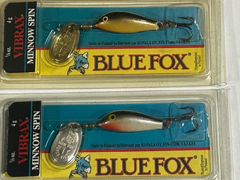 LOTE DE 2 iscas de pesca Blue Fox Vibrax #68-20-602 Minnow Spin #1 prata 1/8 oz - Imagem 2 de 4