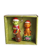 NIB Dr. Seuss GRINCH AND MAX CERAMIC SALT  PEPPER CERAMIC SHAKER SET