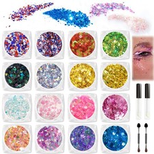 16 Colors Chunky Holographic Body Glitter with Glue Makeup Festival Arts