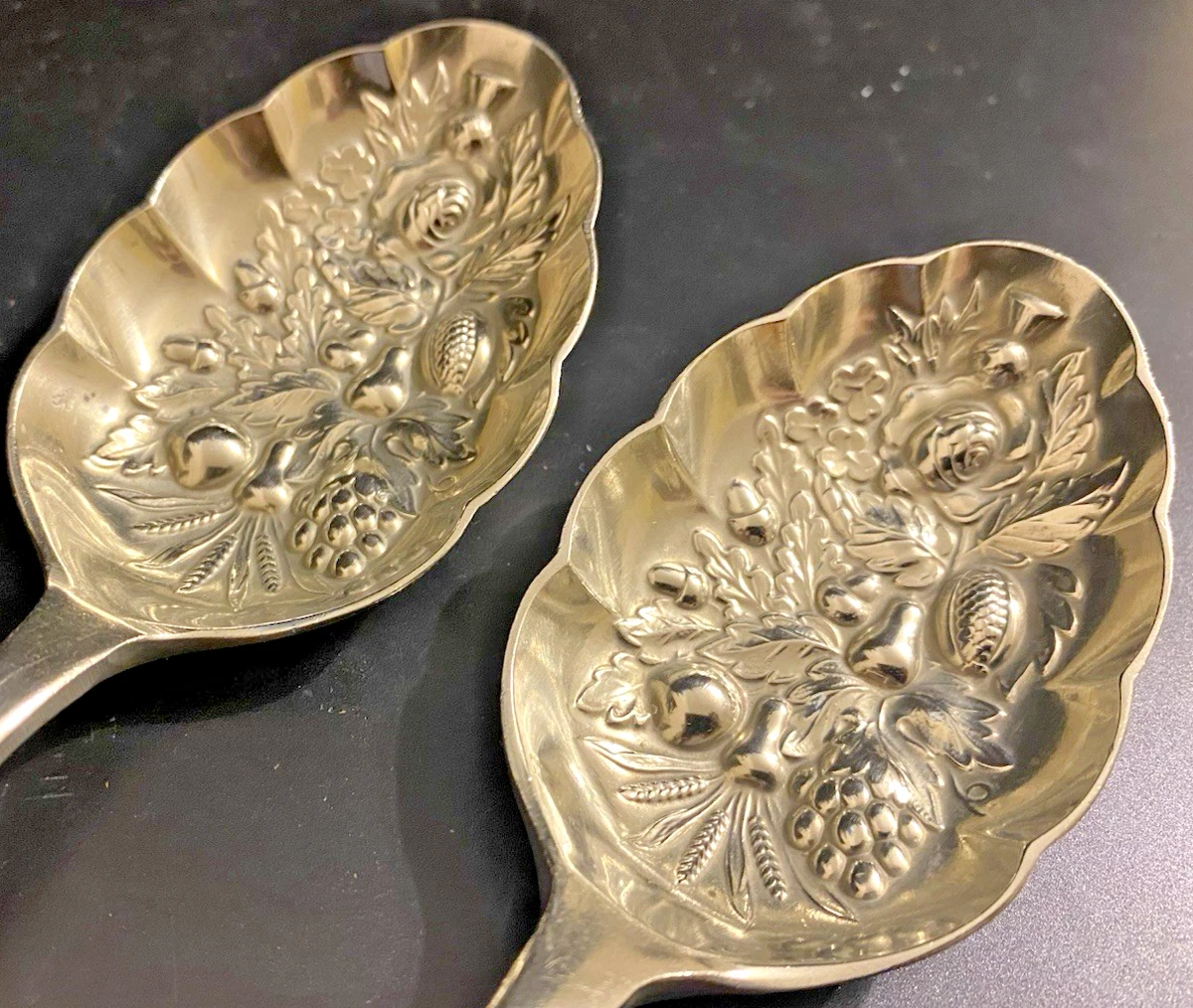 Antique Pair of Victorian Sheffield Nickel Silver Plated Berry Spoons