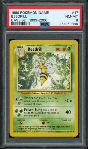 PSA 8 Beedrill 17/102 4th Print Base Set 1999-2000 NM/MINT Pokemon Card