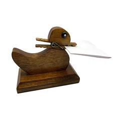 Duck Mail Clip Note Recipe Holder Desk Accessory Carved Wood Folk Art Retro Chic