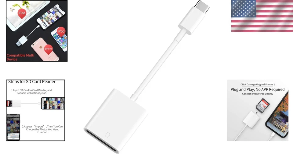 USB C to SD Card Camera Reader for Iphone 16 15, [Mfi Certified] USB C to Memory - Image 2 of 4