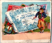 Antique Victorian Trade Card French Banknote Cent Francs 