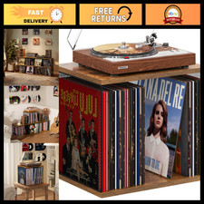 Vinyl Record Storage Cube - Wooden Holder Shelf for LPs Albums, Stylish Organi
