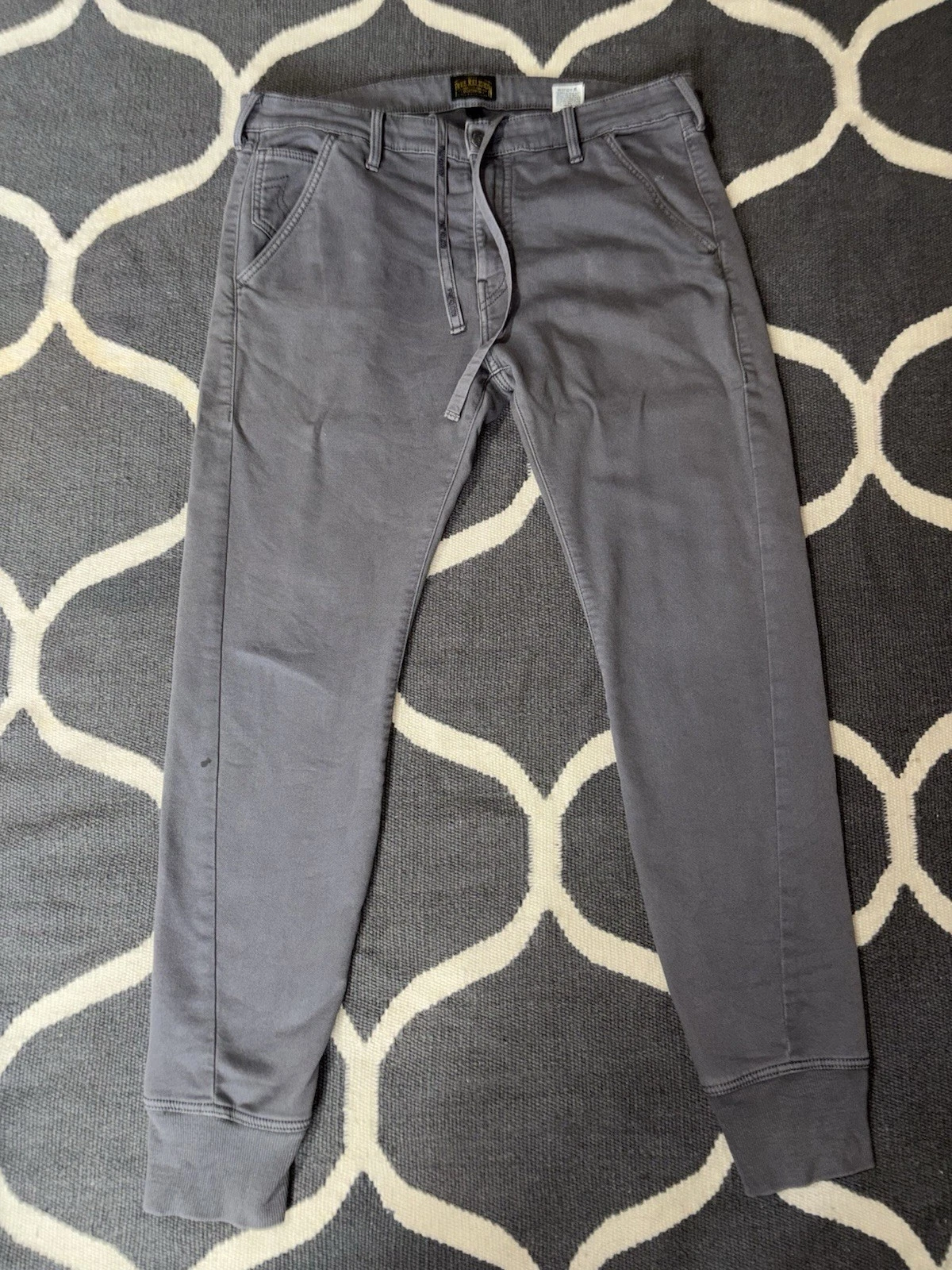 True Religion Jogger Cotton Twill Pants Gray Button Drawstring Pockets Men's 36