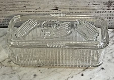 Vintage Clear Glass Container Ribbed Storage Fridge Box Vegetable Design Lid