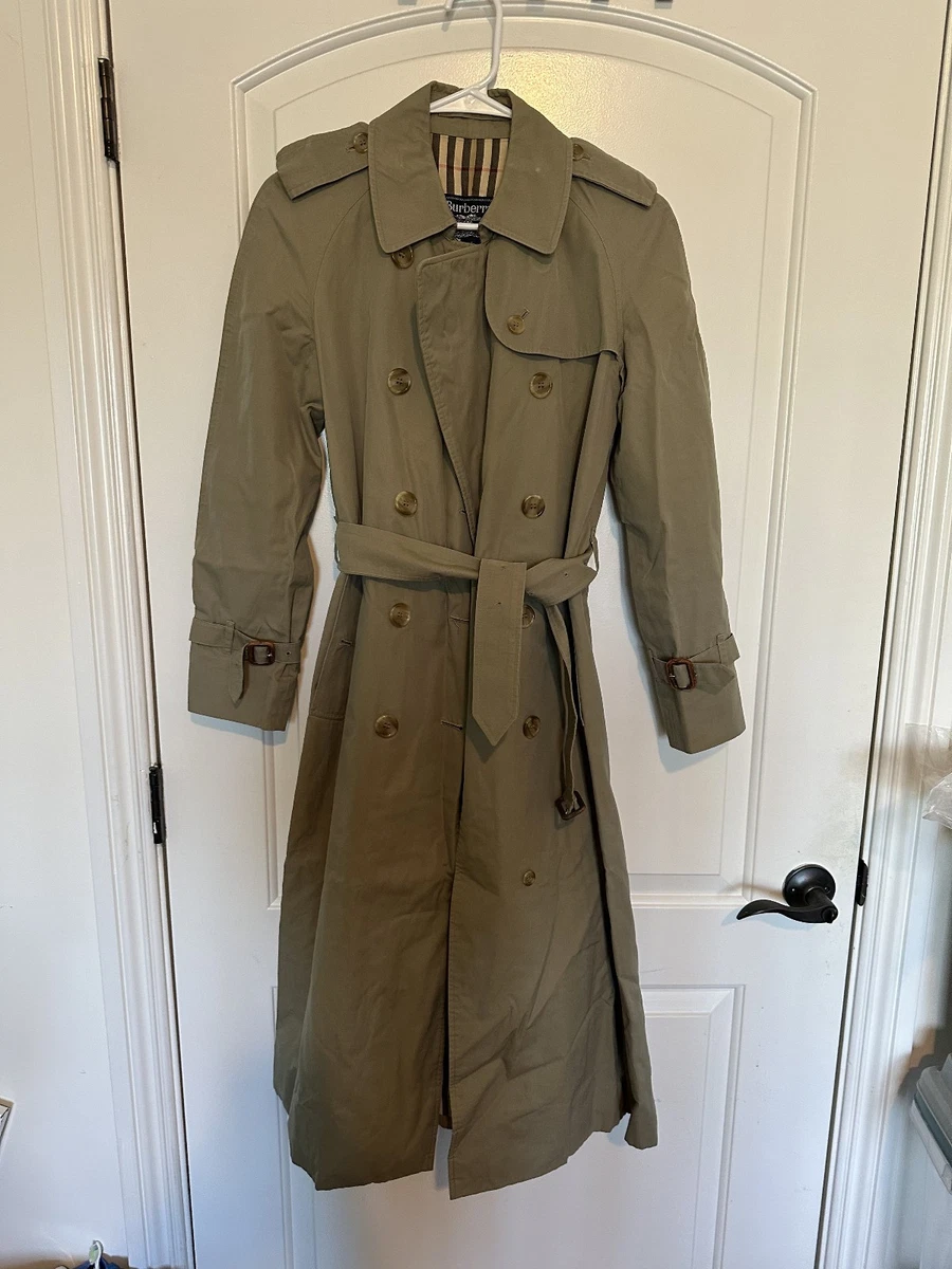 Gabardina Burberry vintage con cinturón caqui para mujer M
