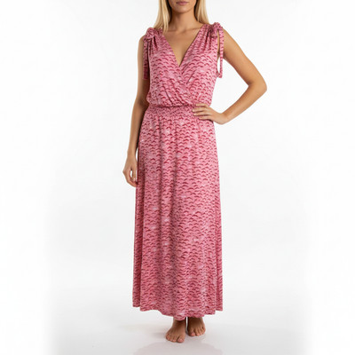 AJC Kleid Jerseykleid Maxikleid Kurzarm Strech pink rosa Gr. 36 bis 48 (7912)