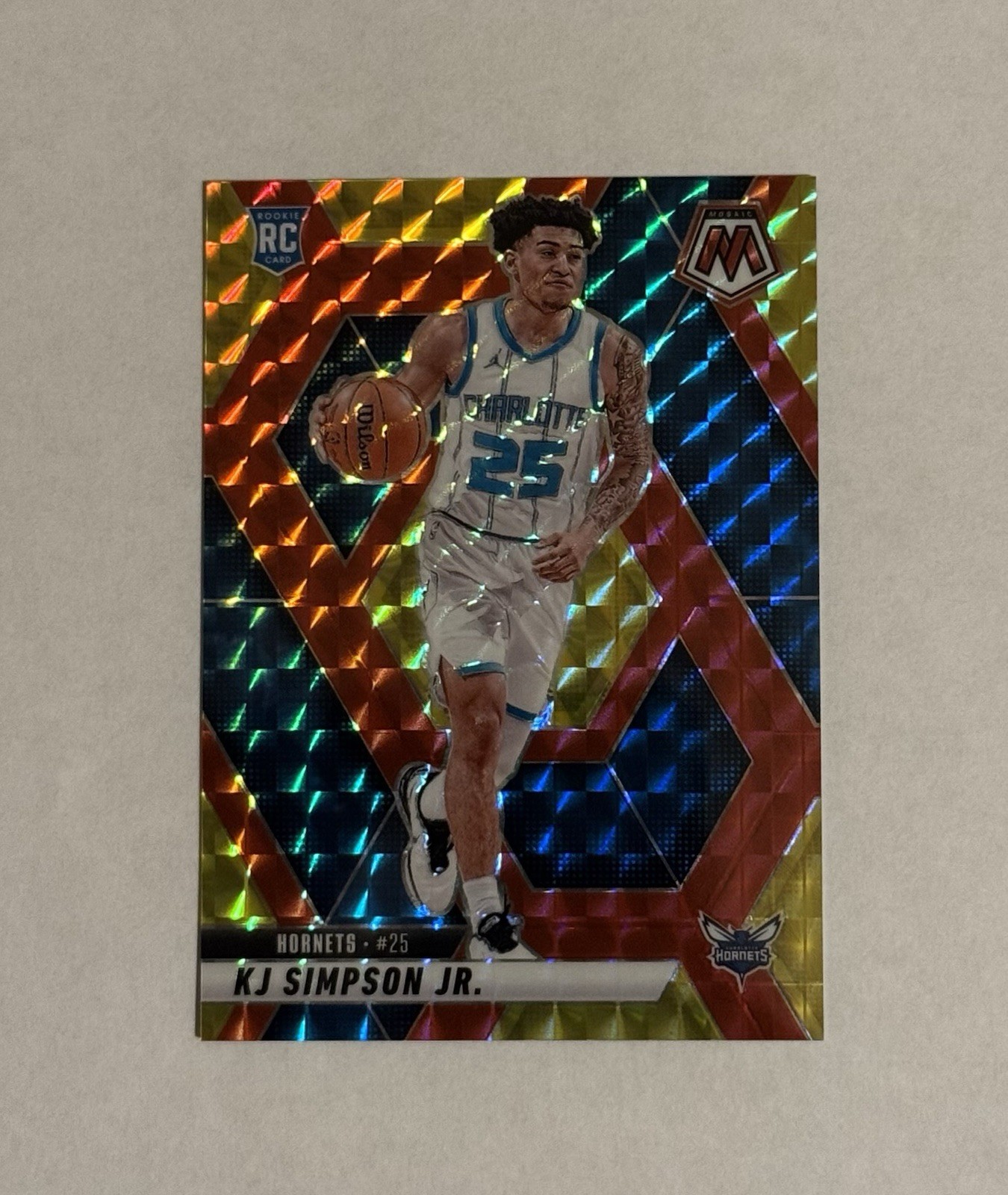 KJ Simpson Jr 2024-25 Panini Mosaic #239 Choice Fusion Red Yellow Rookie /75