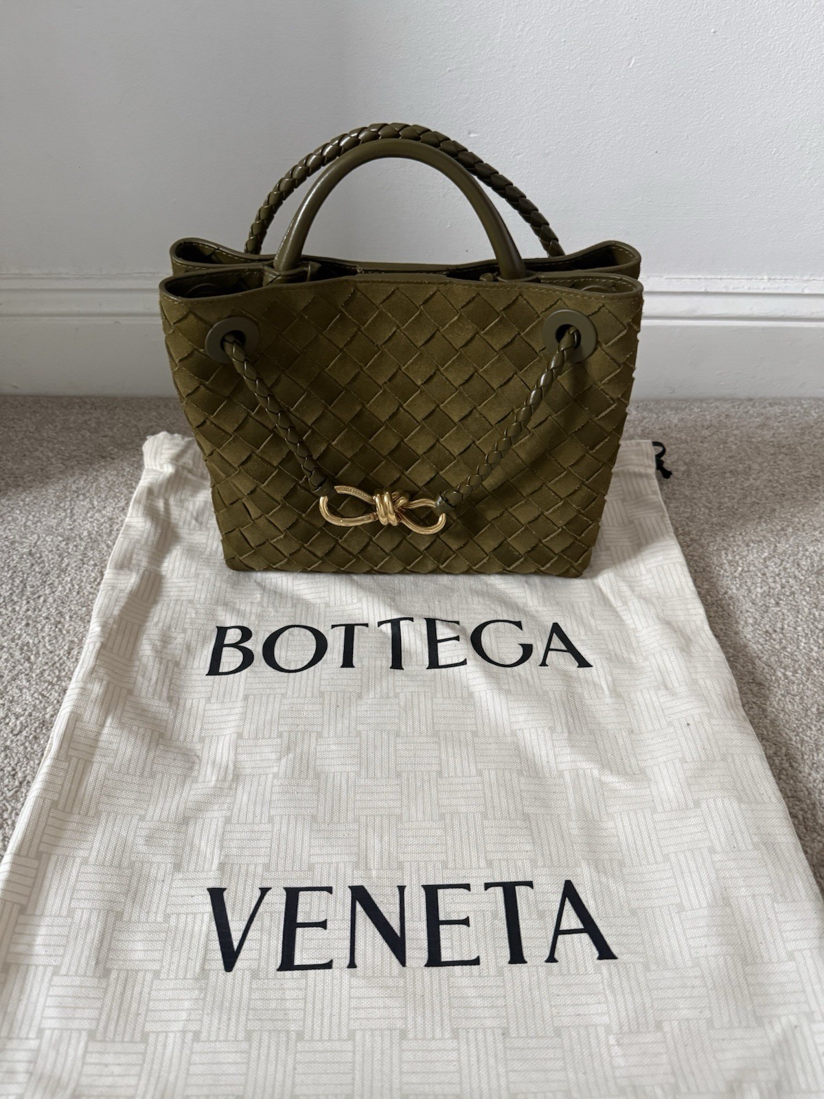 Bottega Veneta Small Andiamo Olive Oil Suede - Used Twice Inc Proof Of Purchase