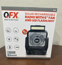QFX R-54 FM Solar Rechargeable Radio w/ 6" Fan LED Flashlight Bluetooth