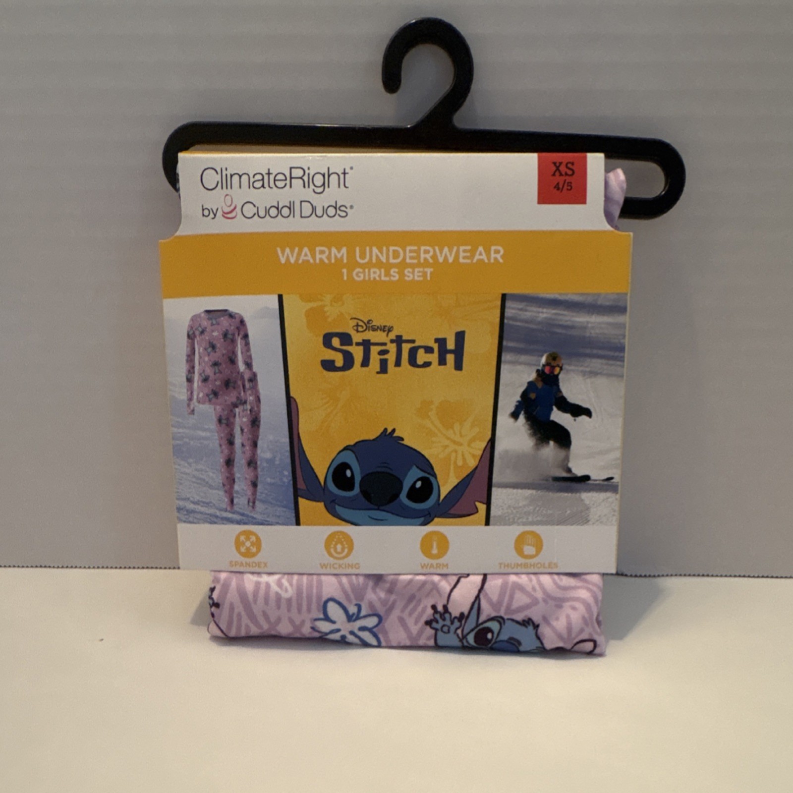 ClimateRight by Cuddl Duds Disney Stitch Girls Long Johns Set XS 4/5